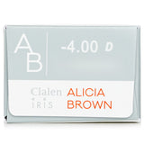 Clalen 1 Day Iris Alicia Brown contact lenses, featuring spiral patterns for enhanced natural eye color and comfort.