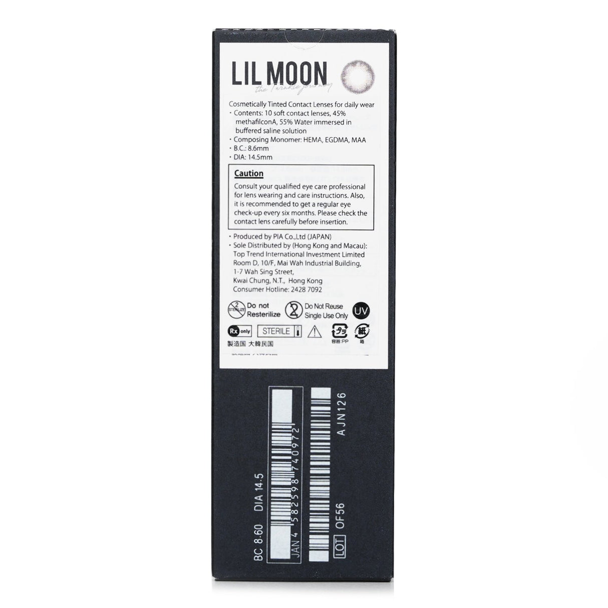 Pia Lilmoon Rusty Gray 1 Day Color Contact Lenses in a stylish gray shade, featuring a 3-layer design for comfort and eye protection.