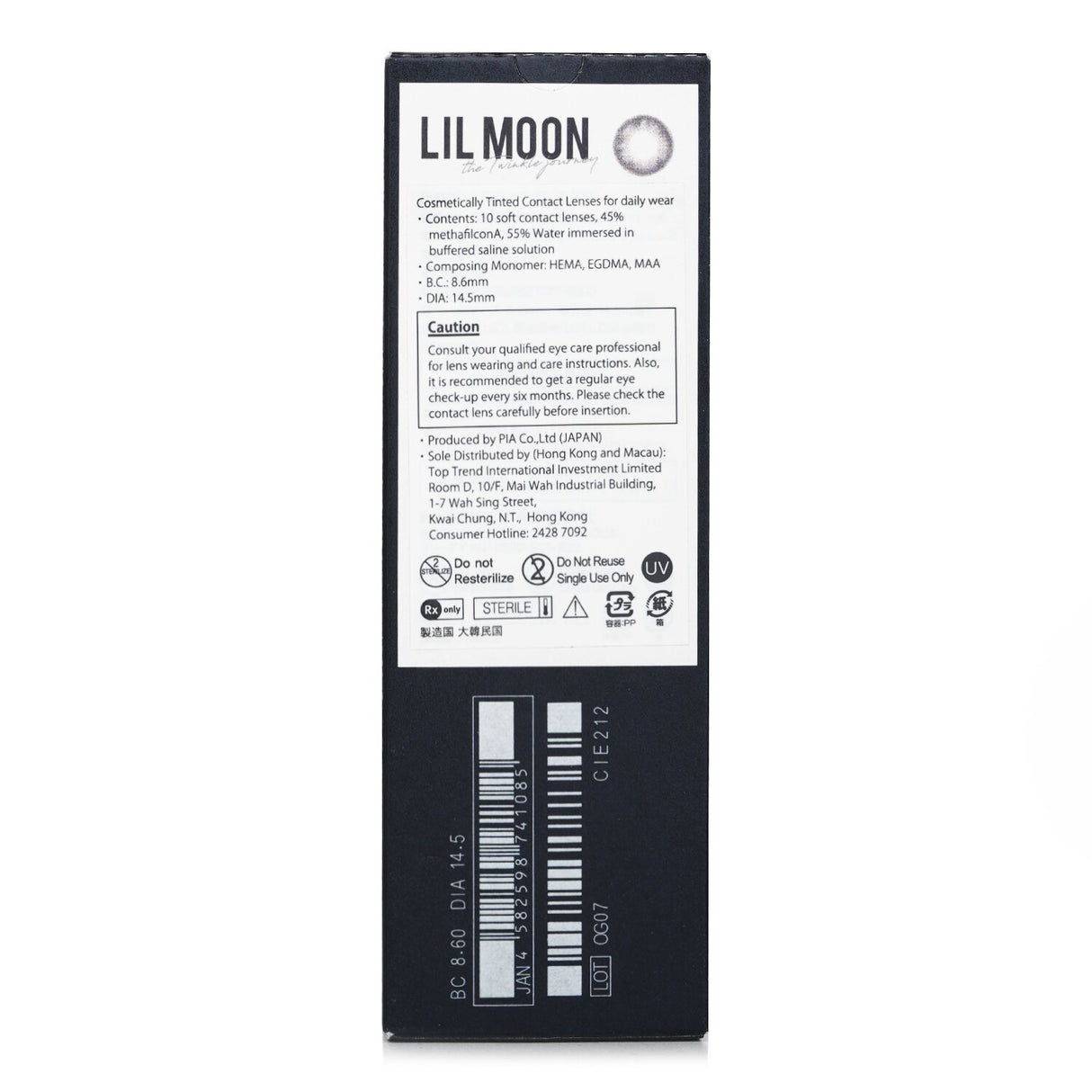 Pia Lilmoon Rusty Gray 1 Day Color Contact Lenses, 10pcs, featuring a 3-layer design for comfort and natural vibrant eye transformation.