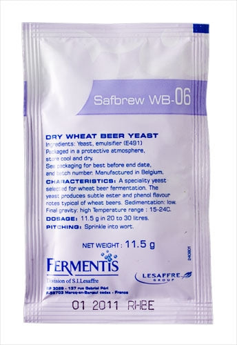 Safbrew WB-06 specialty yeast for brewing wheat beers, enhances flavor with low sedimentation and high drinkability.