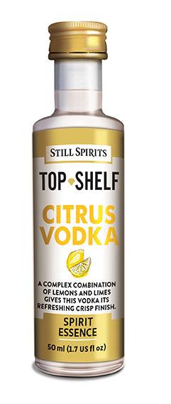 Bottle of Still Spirits Top Shelf Citrus Vodka featuring zesty lemon and lime flavors, perfect for cocktails and refreshing drinks.