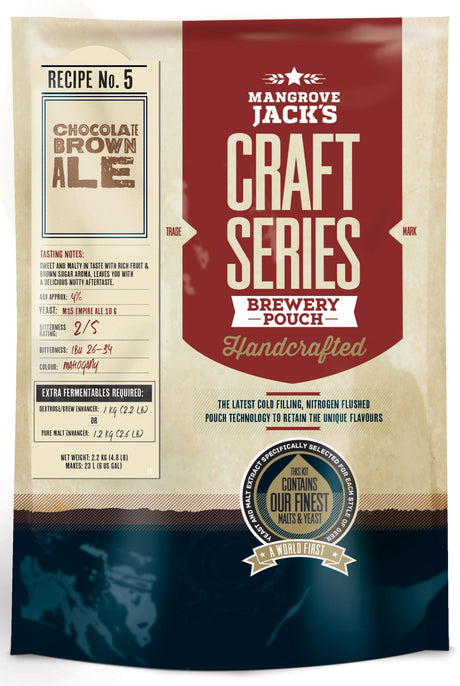 Chocolate Brown Ale Pouch featuring sweet malty flavors, rich fruit notes, and Newcastle yeast for smooth homebrewing.