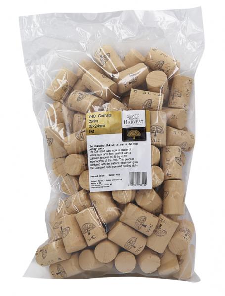 Vintner's Harvest Colmate corks, 38x24mm, bag of 100 for optimal wine sealing, ideal for home and commercial winemaking.