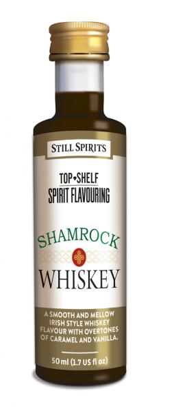 Bottle of Still Spirits Top Shelf Shamrock Whiskey Flavouring, featuring caramel and vanilla notes for homemade whiskey.