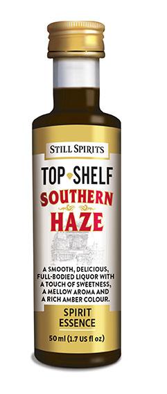 Bottle of Still Spirits Top Shelf Southern Haze essence, showcasing rich amber color and promising smooth, full-bodied flavors for home distillation.