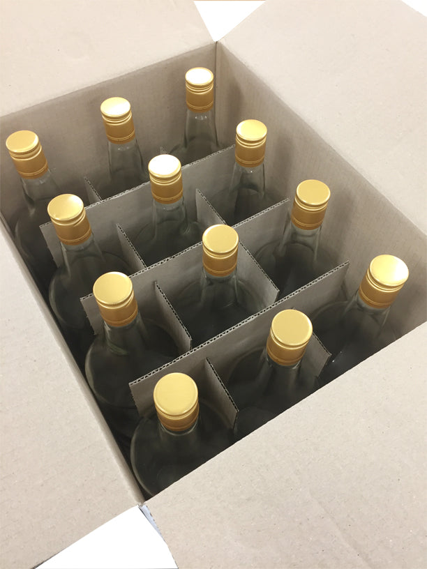 Glass Spirit Bottles & Metal Spirit Caps, 1125ml x 12