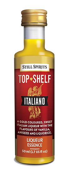 Gold-hued Still Spirits Top Shelf Italiano liqueur showcasing vanilla, aniseed, and liquorice flavors for homemade cocktails.