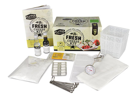 Mad Millie Fresh Cheese Kit: all-inclusive set for making 8 types of artisan cheeses at home, with BPA-free molds included.