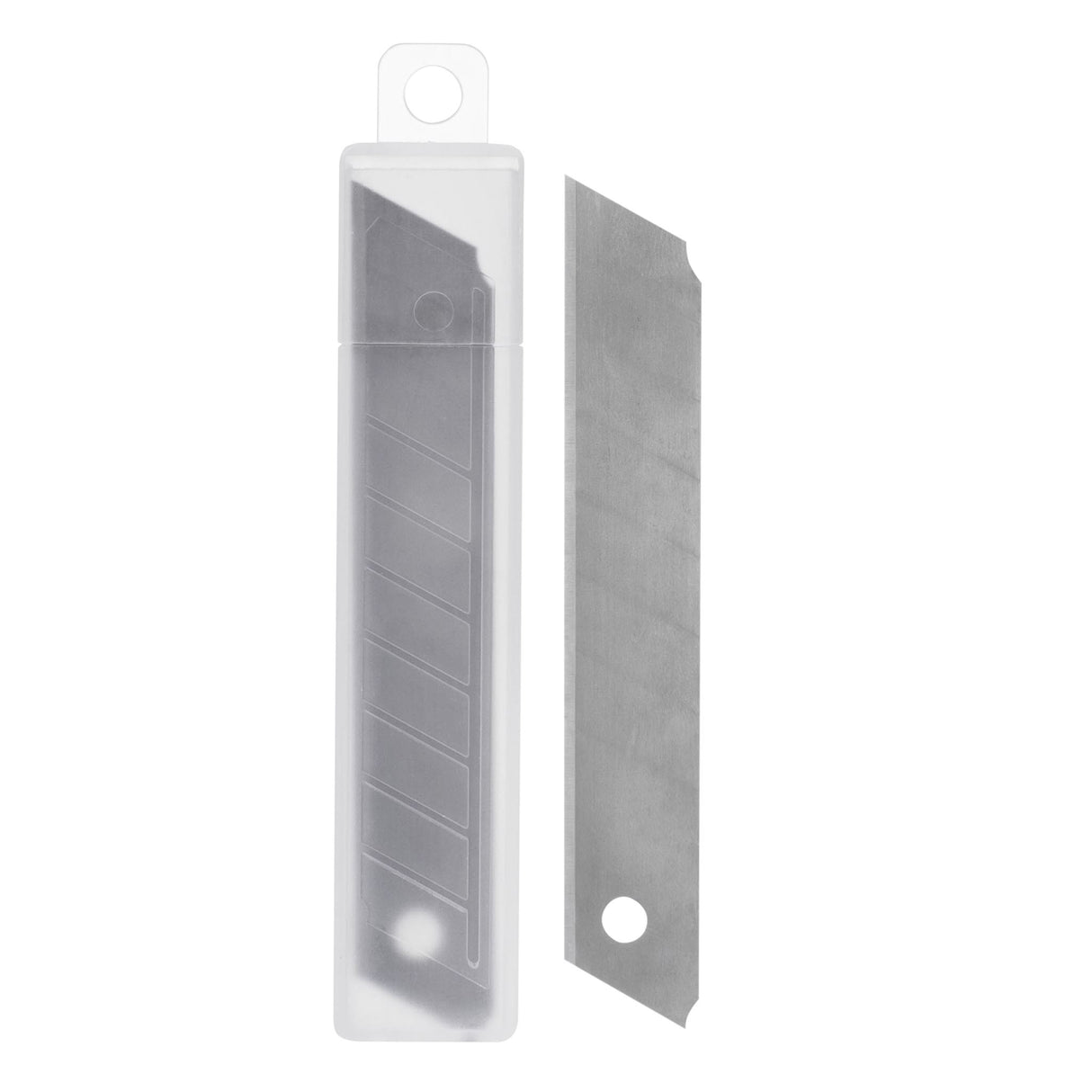 CELCO 18mm replacement snap-off blades in a pack of 6 with a plastic safety shell for secure and portable storage.