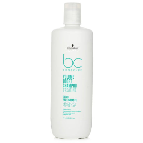 Schwarzkopf BC Bonacure Creatine Volume Boost Shampoo for fine hair, 1000ml, adds volume and body while cleansing gently.