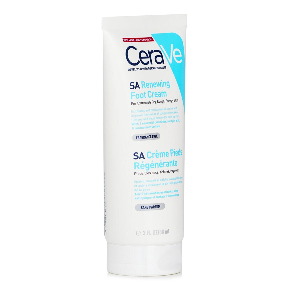 CeraVe SA Renewing Foot Cream in 88ml, a hydrating formula with Salicylic Acid and ceramides for soft, smooth feet.