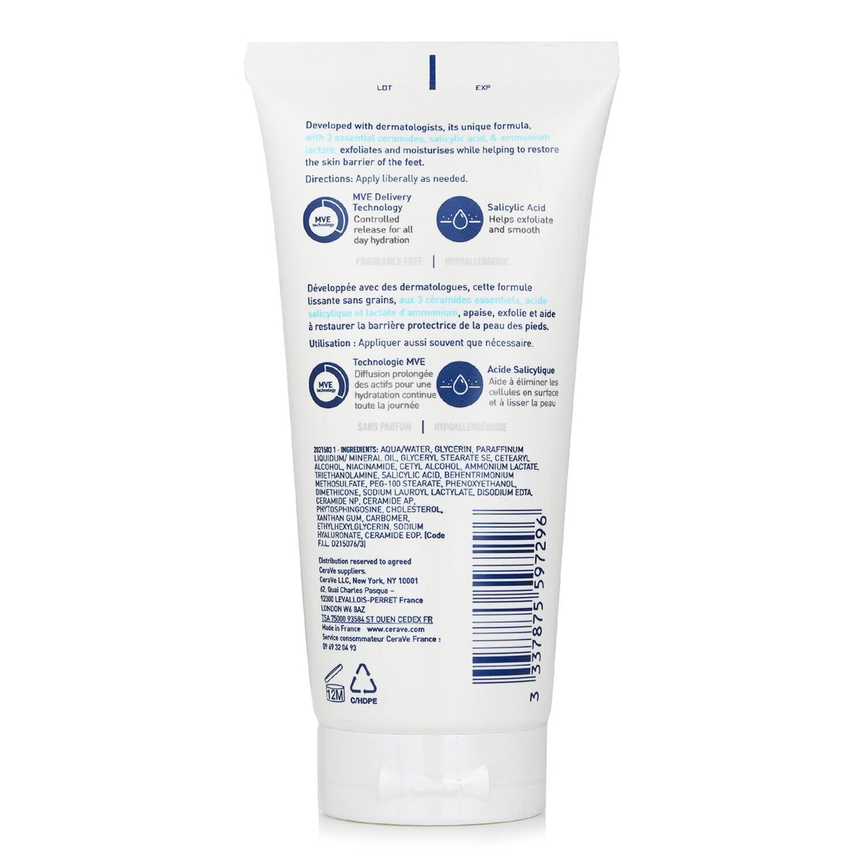 CeraVe SA Renewing Foot Cream in 88ml, ideal for dry feet, with Salicylic Acid and ceramides for hydration and skin restoration.