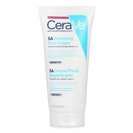 CeraVe SA Renewing Foot Cream in 88ml tube, designed to exfoliate, hydrate, and restore extremely dry feet with ceramides.