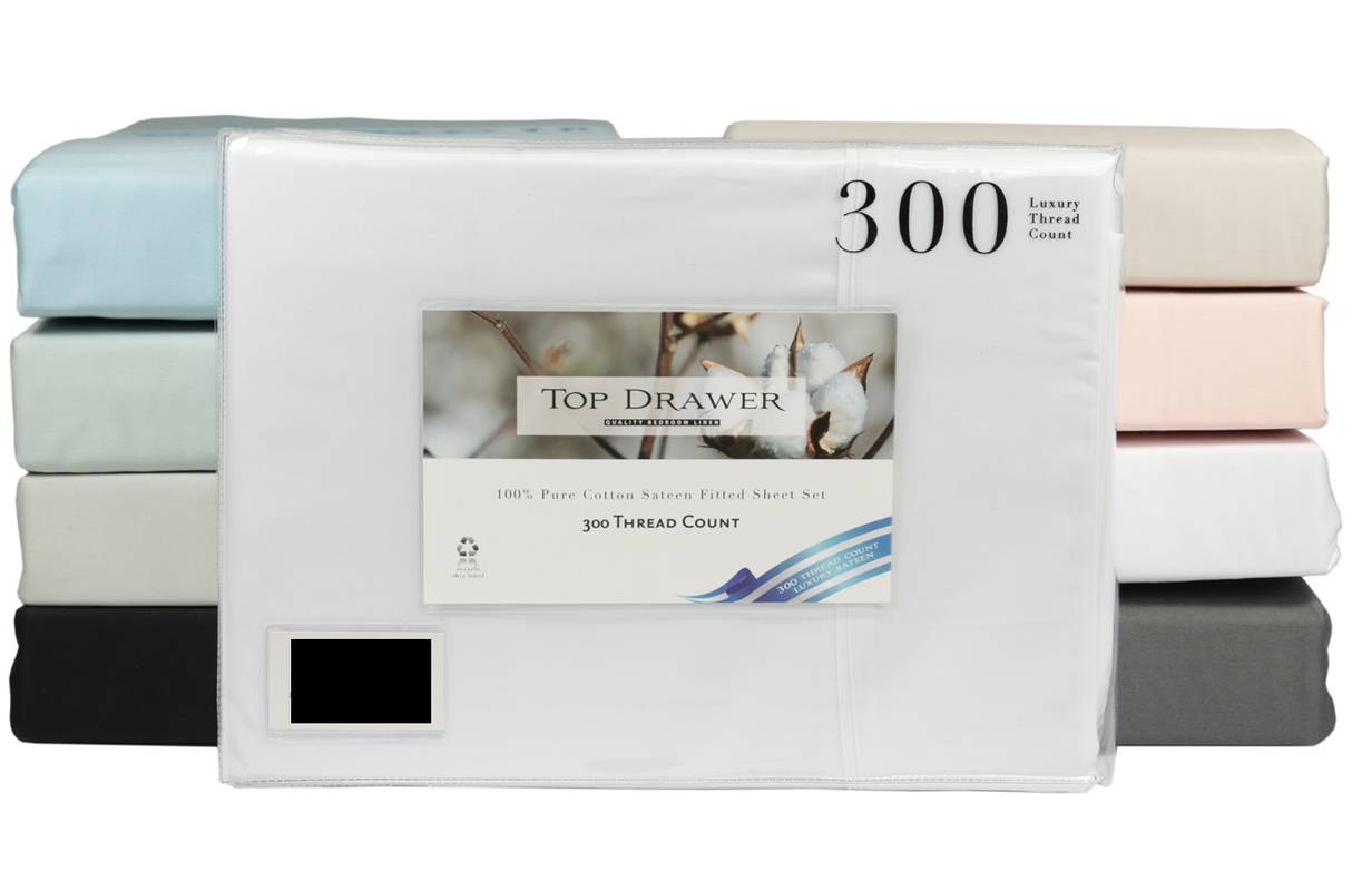 King Single Sheet Set in crisp white, featuring 300TC cotton for luxury, breathability, and easy care.