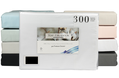 Luxurious white 300TC single sheet set with cotton fabric, featuring smooth texture, hypoallergenic properties, and classic design.