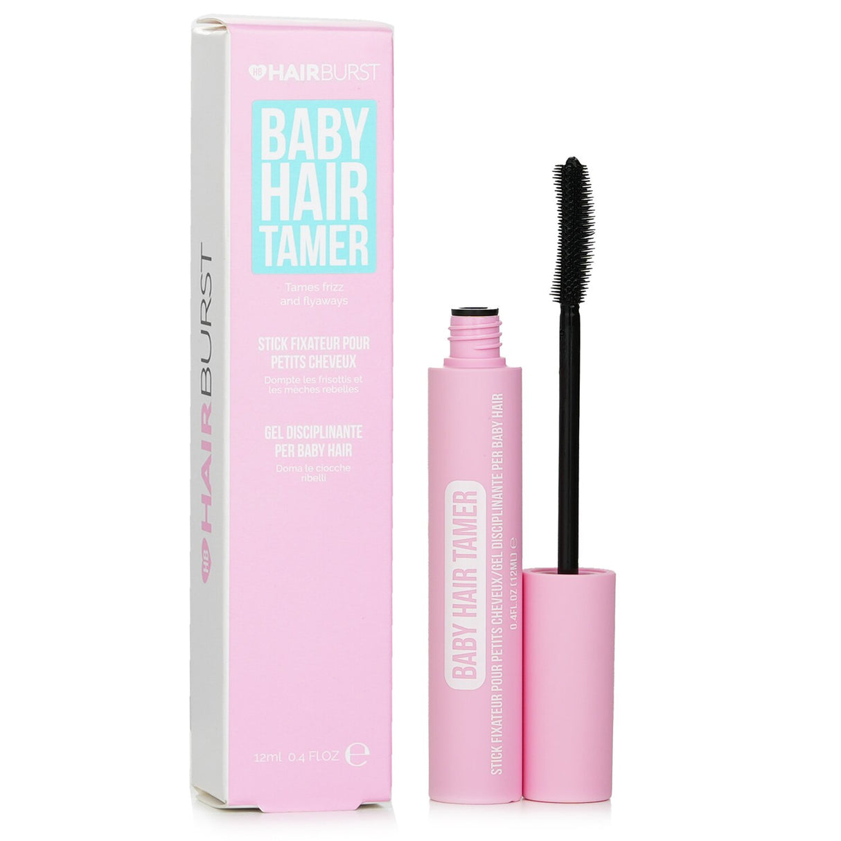 "Hairburst Baby Hair Tamer stick in 12ml, tames frizz and baby hairs, infused with Coconut and Argan oils for shiny, smooth hair."