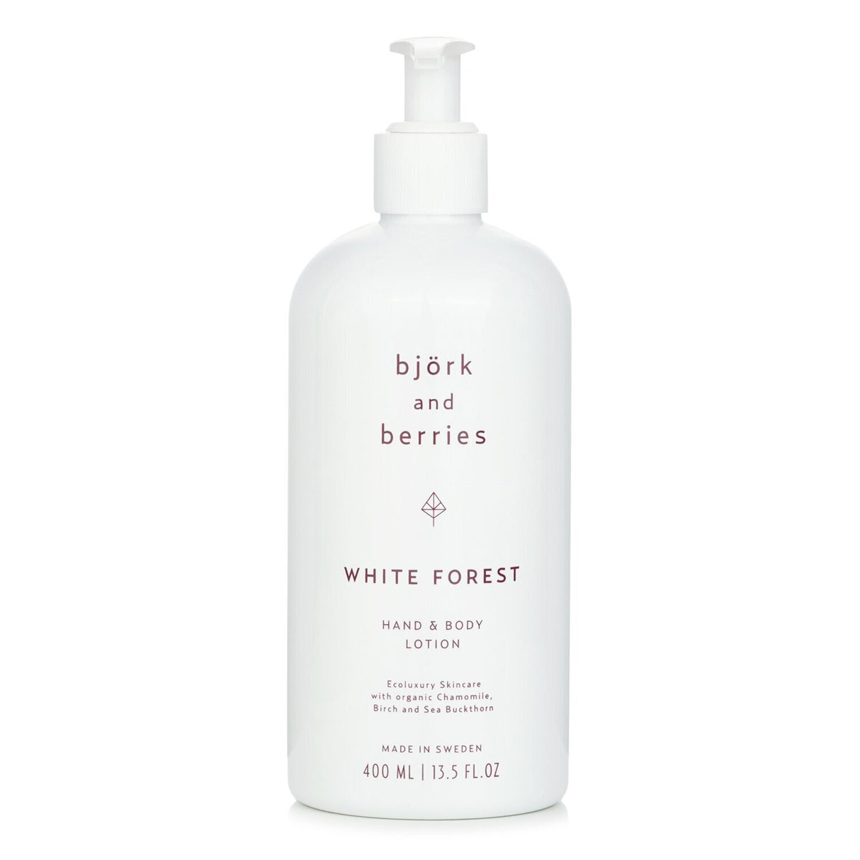 Luxurious 400ml hand and body lotion with organic ingredients, providing deep hydration and a winter forest scent.