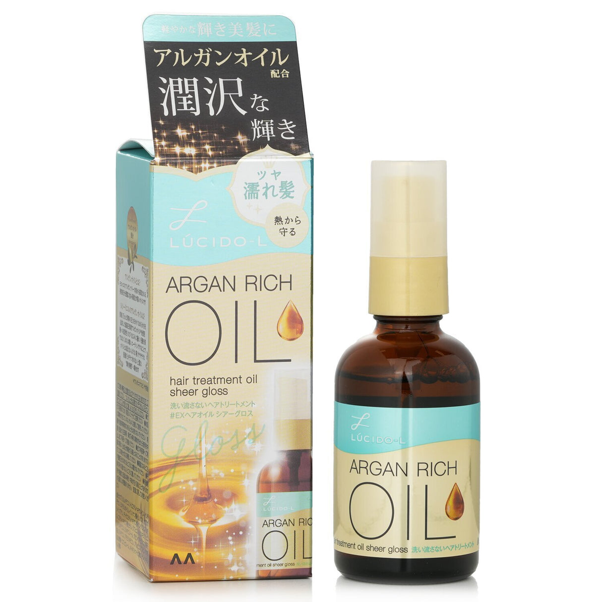 Lucido-L Argan Oil Hair Treatment Gloss - lightweight oil for shiny, healthy hair, preventing split ends and providing UV protection.