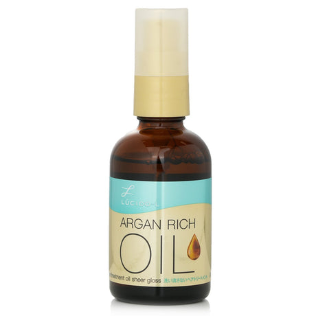 Lucido-L Argan Oil Hair Treatment Sheer Gloss in 60ml bottle, delivering shine, hydration, and UV protection for healthy hair.