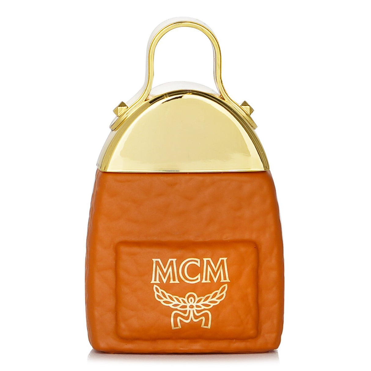 MCM Eau De Parfum Spray miniature in a backpack-shaped bottle featuring floral woody notes, perfect for on-the-go elegance.