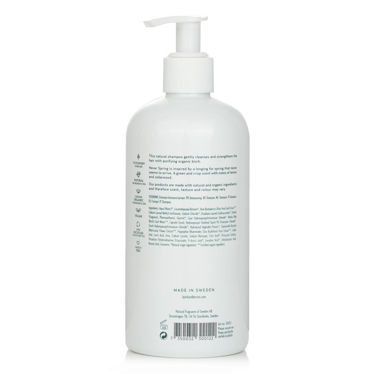 Eco-luxury 400ml shampoo enriched with organic extracts for radiant, moisturizing hair care in a recycled bottle.