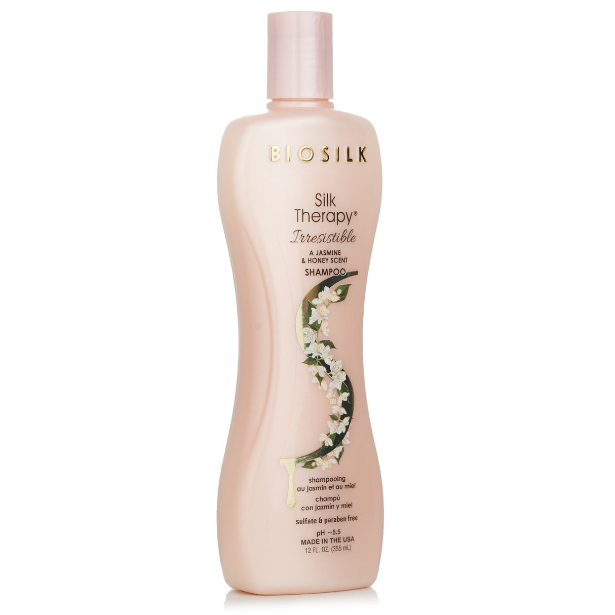 Luxurious BioSilk Therapy Irresistible Shampoo in a 355ml bottle, infused with silk proteins for body, volume, and shine.