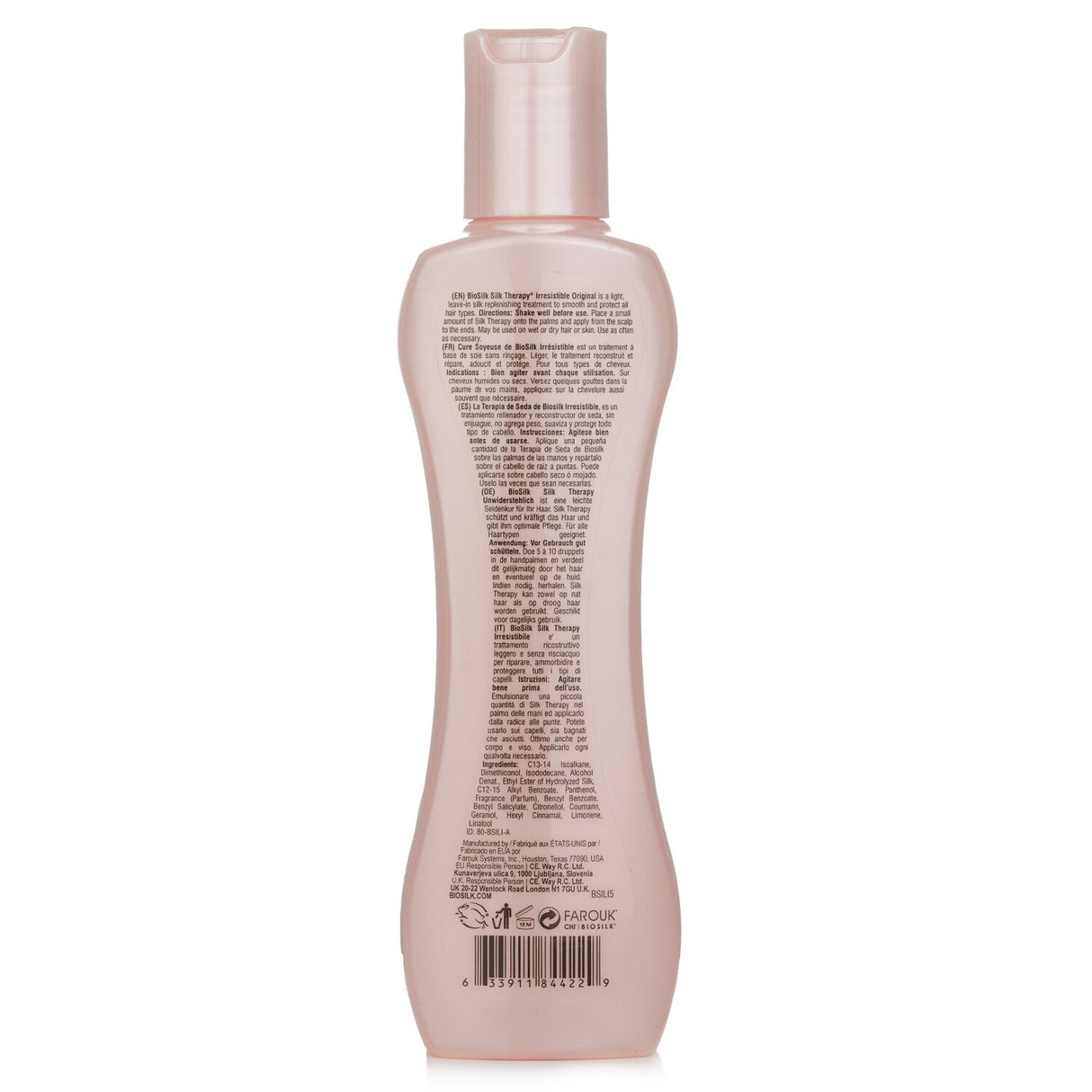 BioSilk Therapy Irresistible Treatment, 167ml - Leave-in hair repair with silk proteins, enhances shine, tames frizz, and is paraben-free.