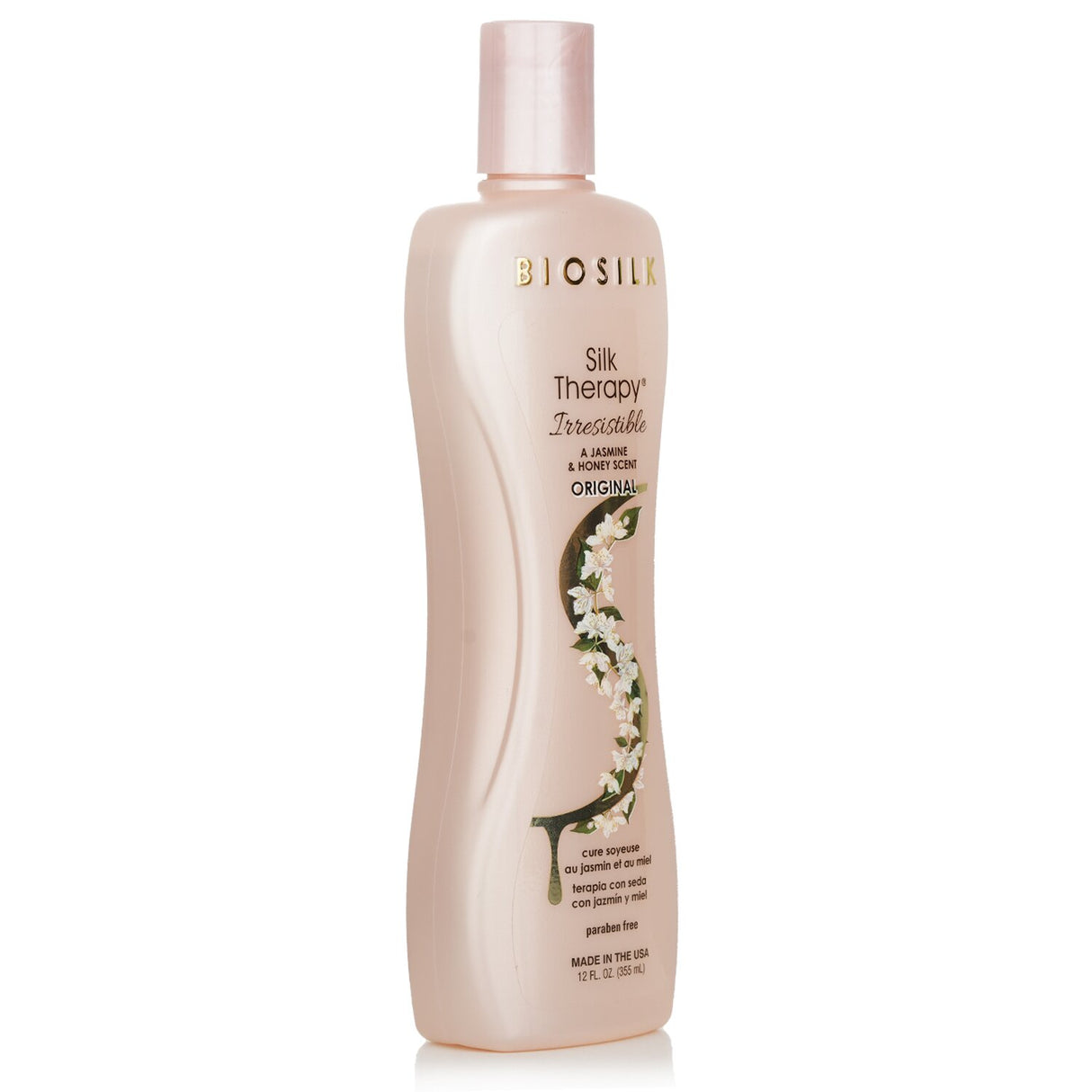 BioSilk Therapy Irresistible Treatment in 355ml bottle, a leave-in hair treatment for shine, moisture, and frizz control.