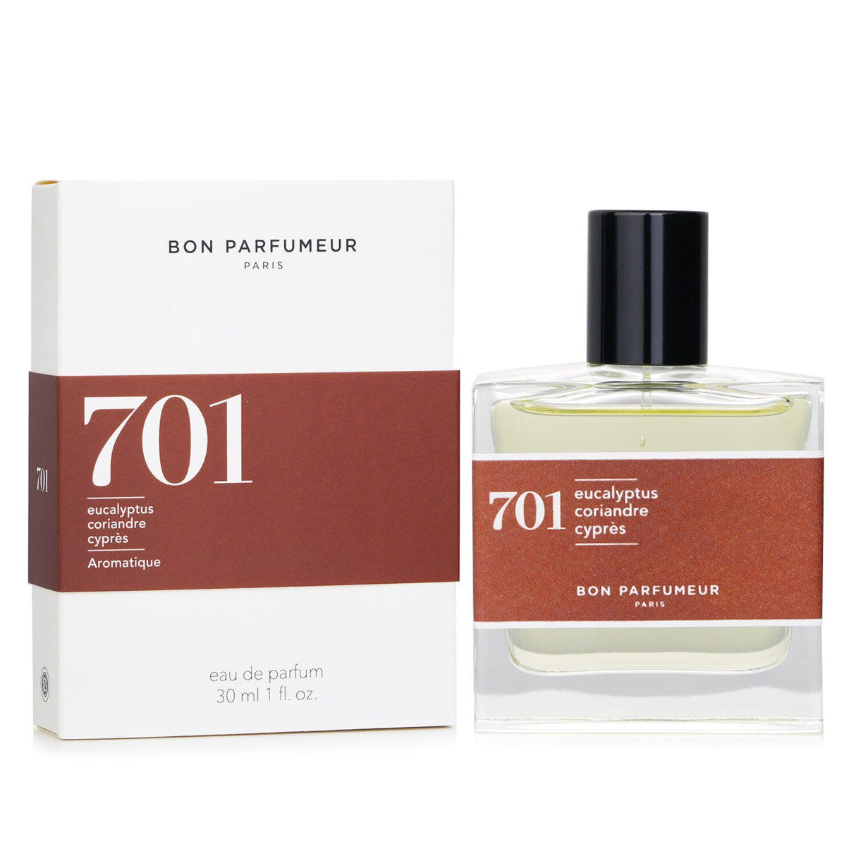 Aromatic Bon Parfumeur 701 Eau De Parfum Spray featuring eucalyptus, coriander, and cypress in an eco-friendly 30ml bottle.