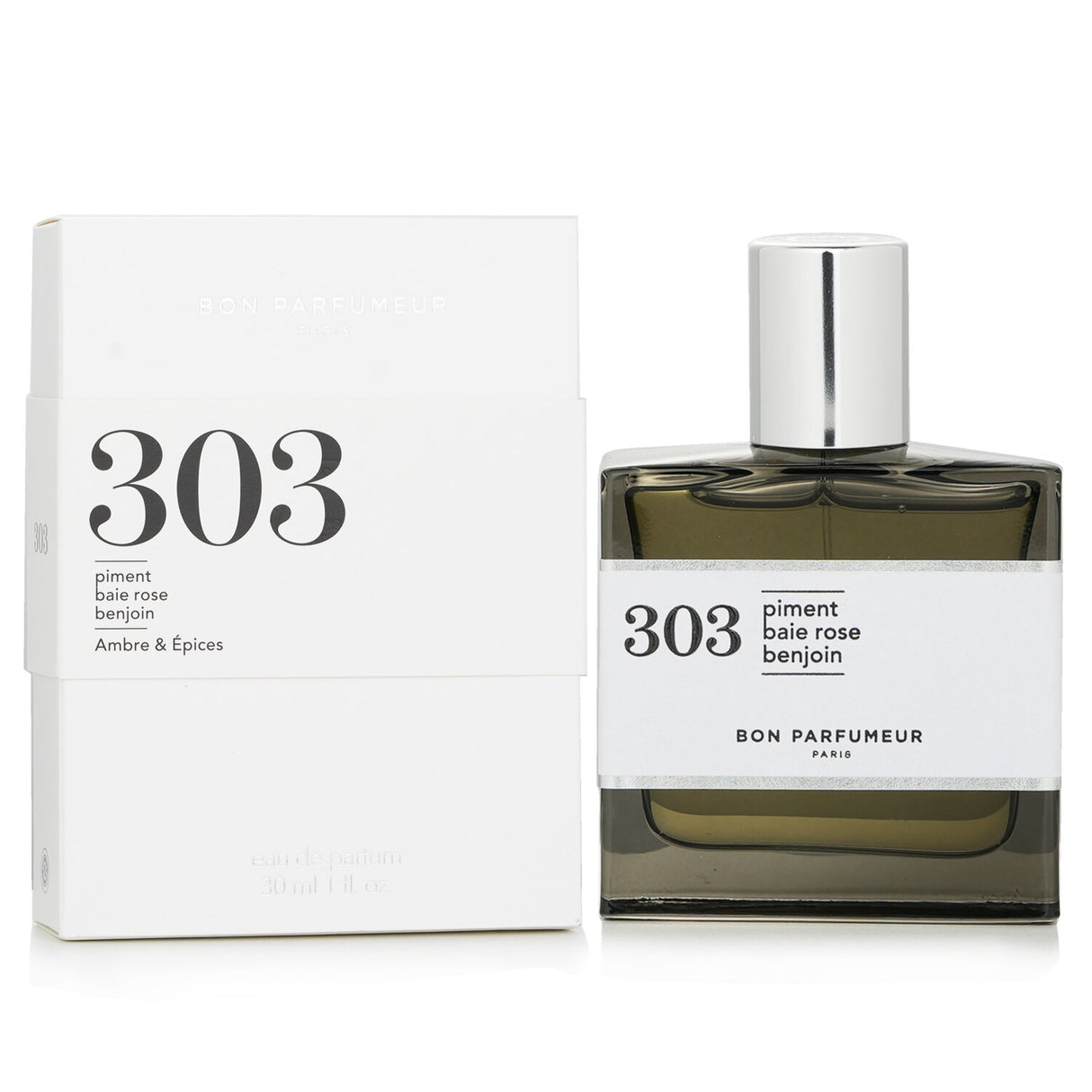 Elegant 30ml bottle of Bon Parfumeur - 303 Eau De Parfum with spicy amber notes, crafted for both men and women.