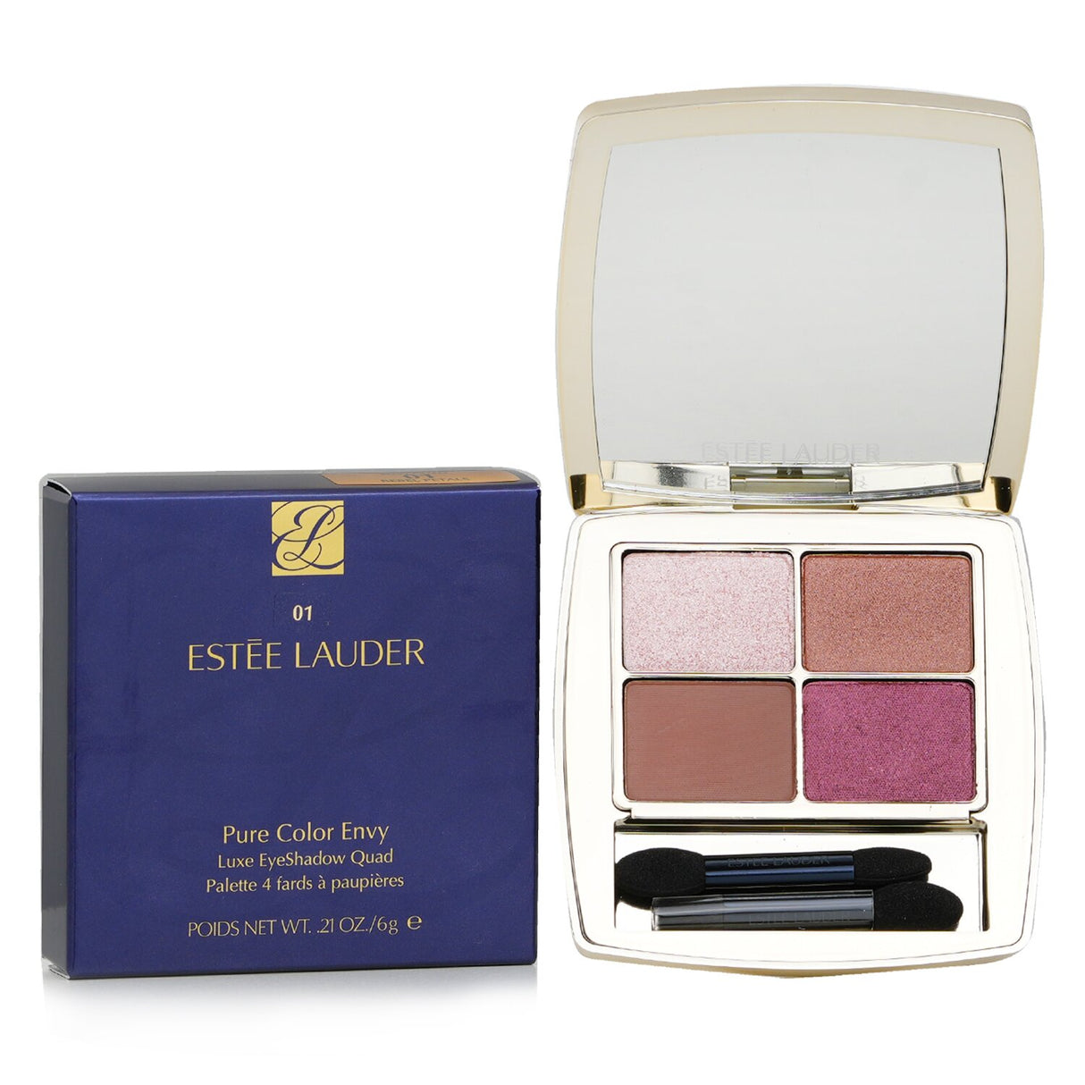 Estee Lauder Pure Color Envy Luxe Eyeshadow Quad featuring four vibrant, blendable shades in multiple finishes for versatile looks.