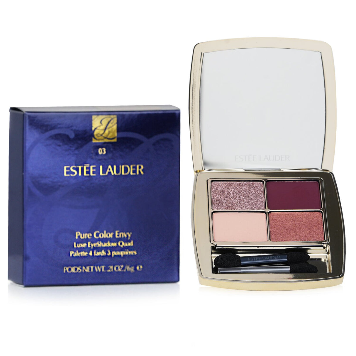 Estee Lauder Pure Color Envy Luxe Eyeshadow Quad in Aubergine Dream featuring four richly pigmented shades for versatile looks.