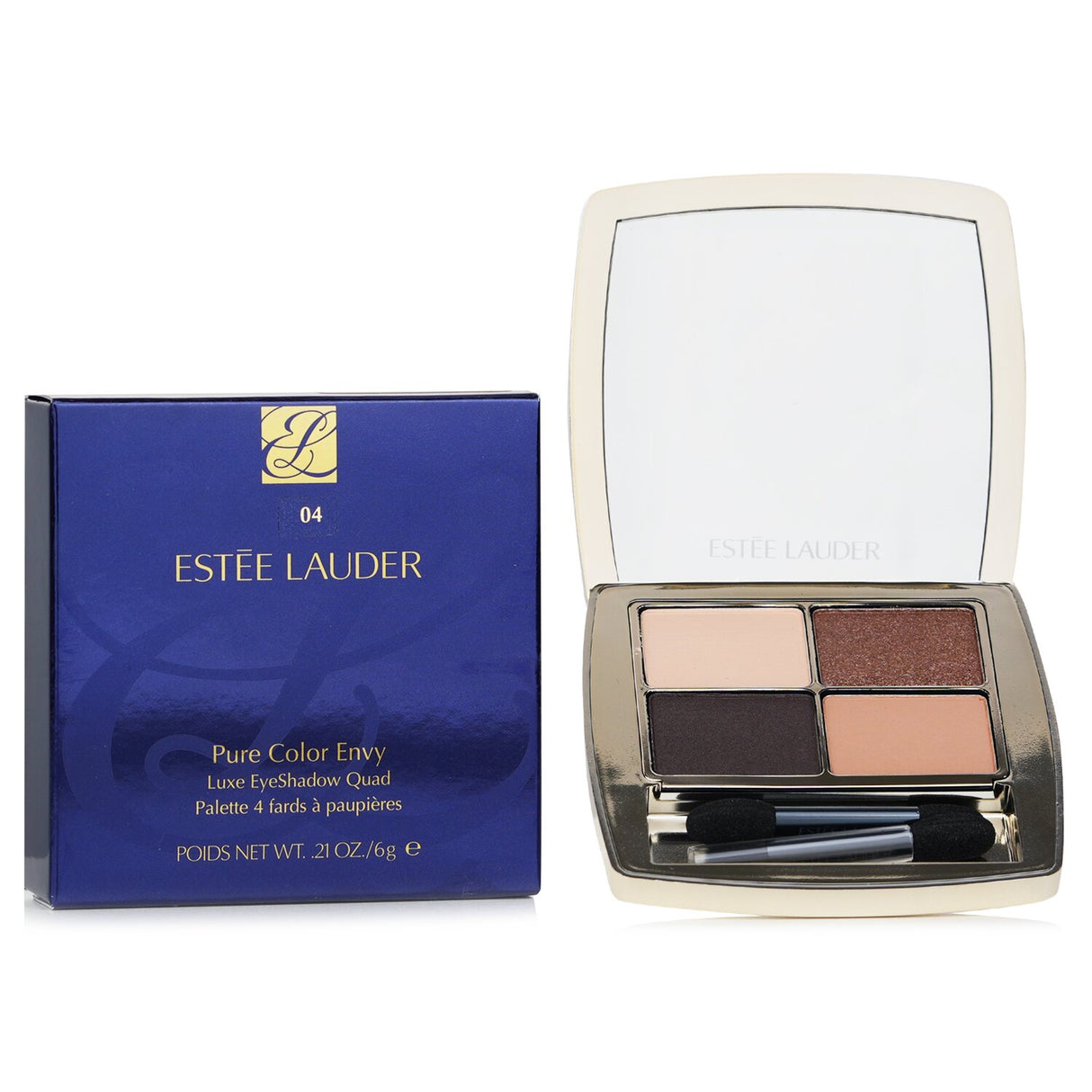 Elegant Estee Lauder eyeshadow quad featuring four high-pigment shades in neutral and accent finishes for versatile eye looks.