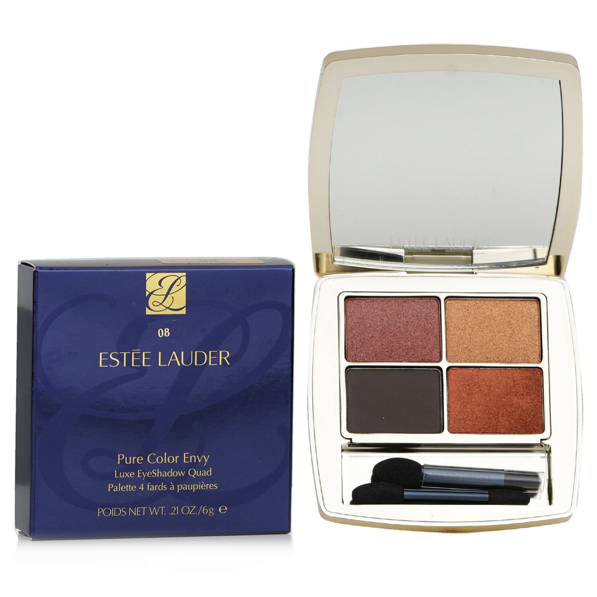 Estee Lauder Pure Color Envy Luxe Eyeshadow Quad #08 features four richly pigmented shades for versatile eye looks with luxurious finishes.