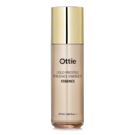 Ottie Gold Prestige Resilience Essence is a 50ml anti-wrinkle serum that enhances elasticity and hydrates for radiant skin.