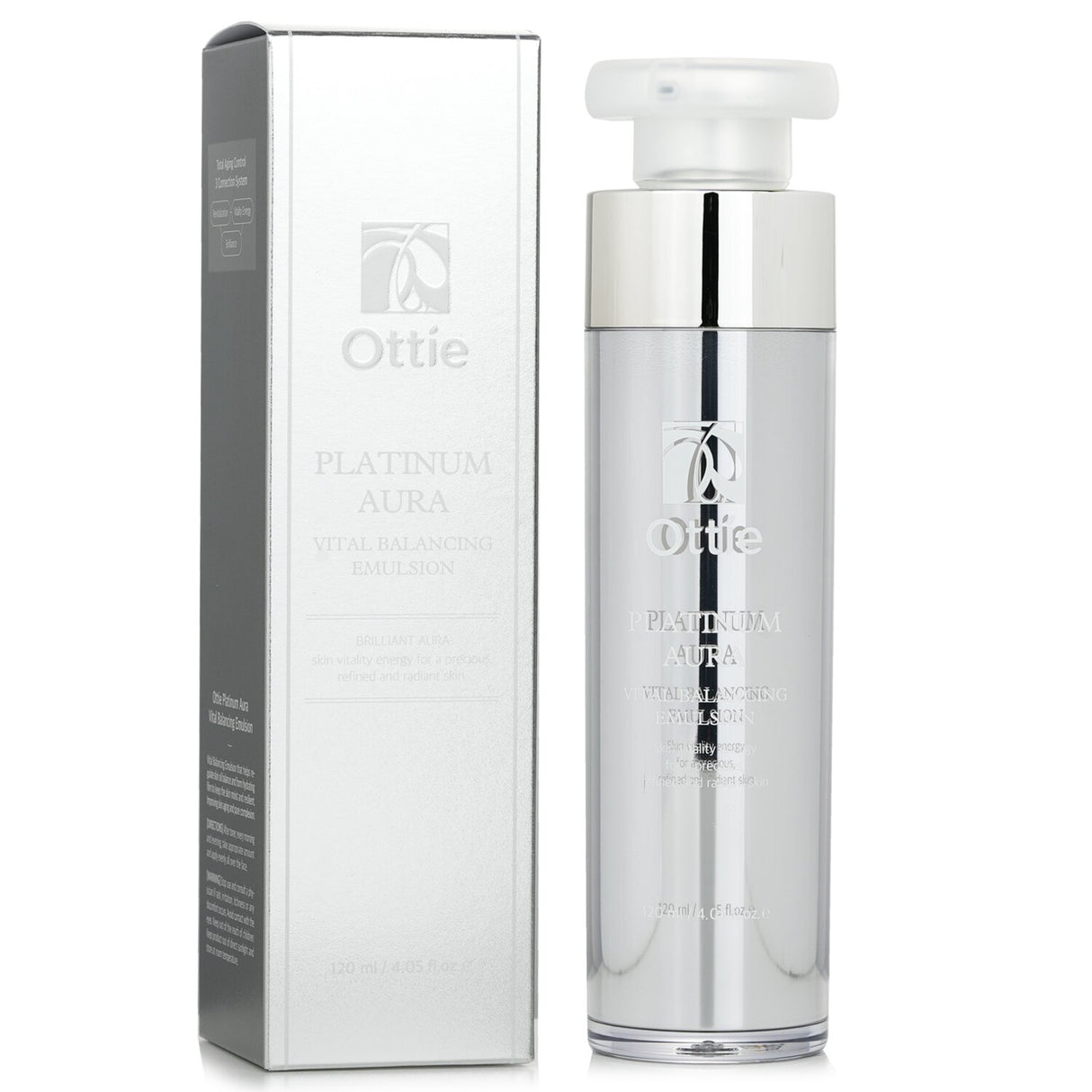 Ottie Platinum Aura Vital Balancing Emulsion 120ml, anti-aging facial treatment with colloidal platinum and black caviar extract.