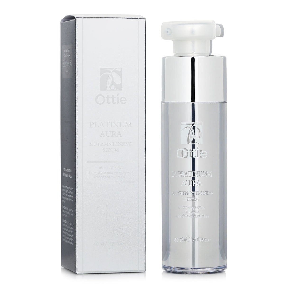 Ottie Platinum Aura Nutri Intensive Serum in 40ml, rejuvenating formula with colloidal platinum and caviar extract for mature skin.