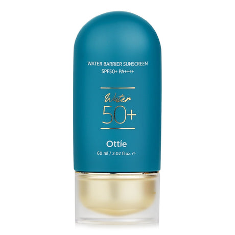 Ottie Water Barrier Sunscreen SPF50+ with lightweight cream-gel texture, deep hydration, and UV protection, ideal for all skin types.