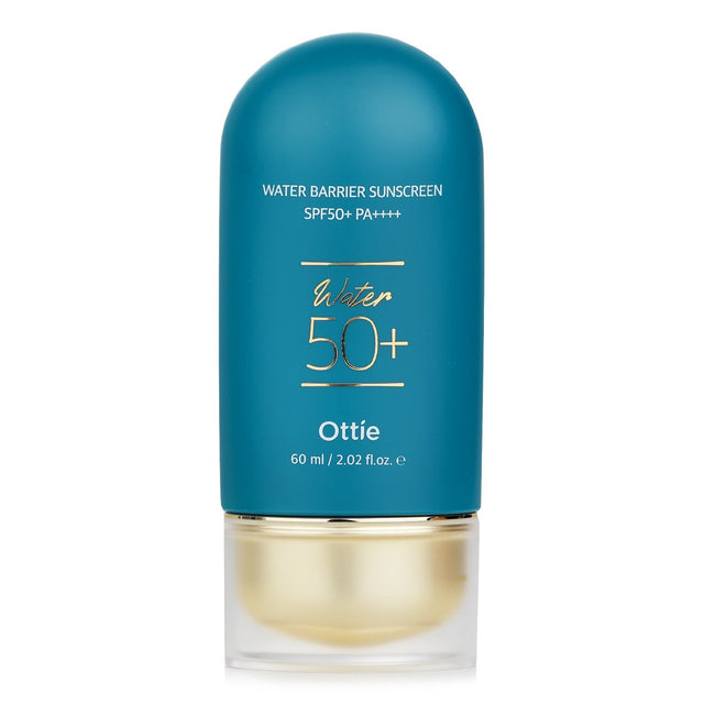 Ottie Water Barrier Sunscreen SPF50+ with lightweight cream-gel texture, deep hydration, and UV protection, ideal for all skin types.