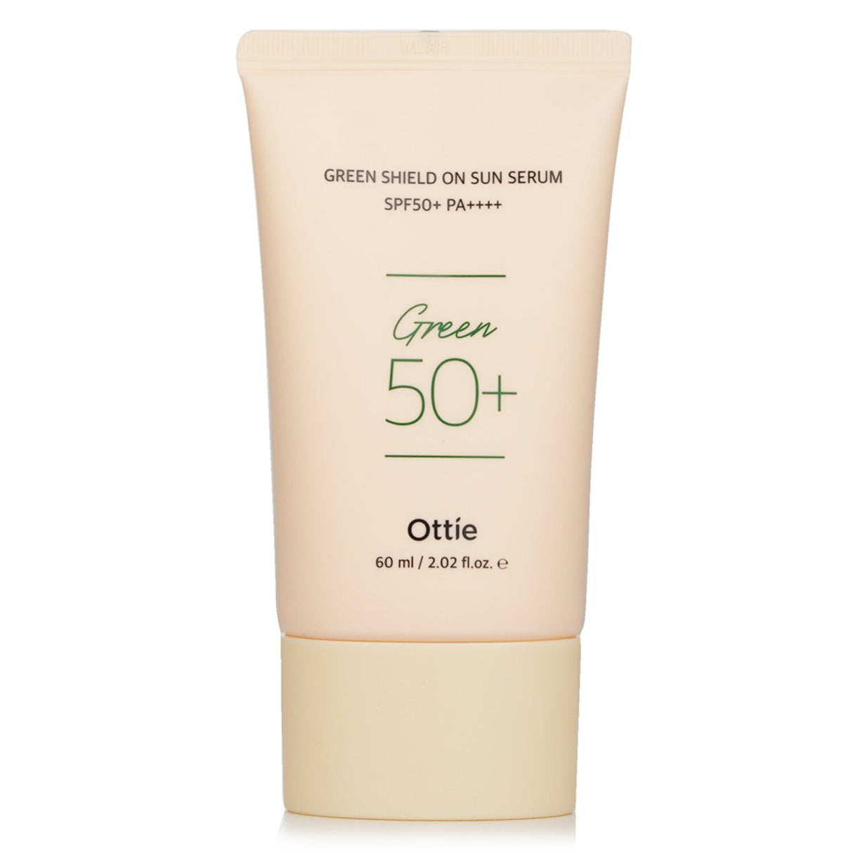 Ottie Green Shield On Sun Serum SPF50+ PA++++ in a sleek bottle, providing high sun protection, hydration, and a luminous finish.