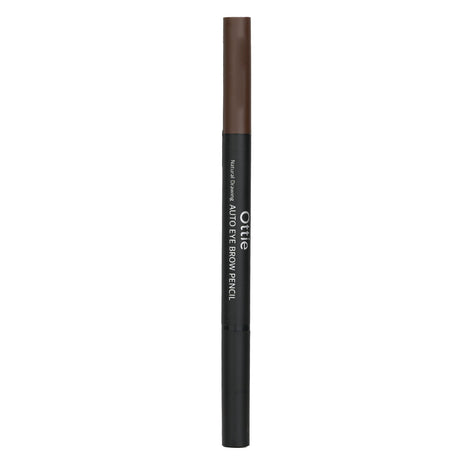 Ottie Natural Drawing Auto Eye Brow Pencil in #04 Warm Brown with a triangular tip for precise, natural-looking brows.