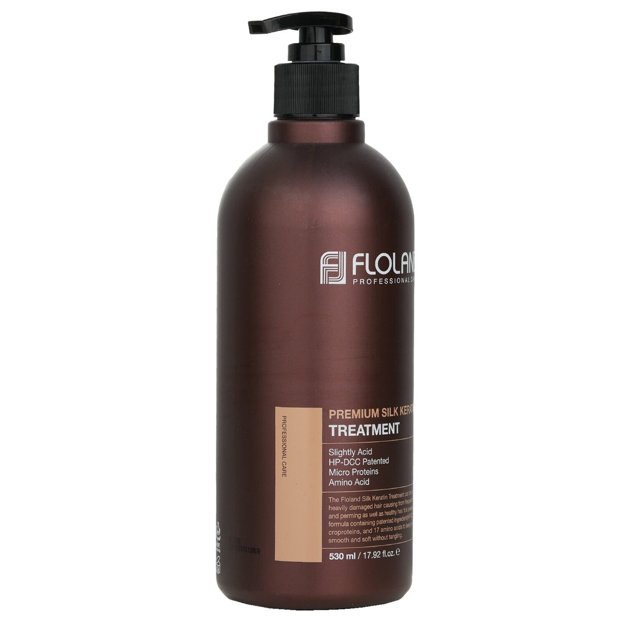 Floland Premium Silk Keratin Treatment: 530ml revitalizing formula for dry, damaged hair with keratin, amino acids, and nourishing oils.