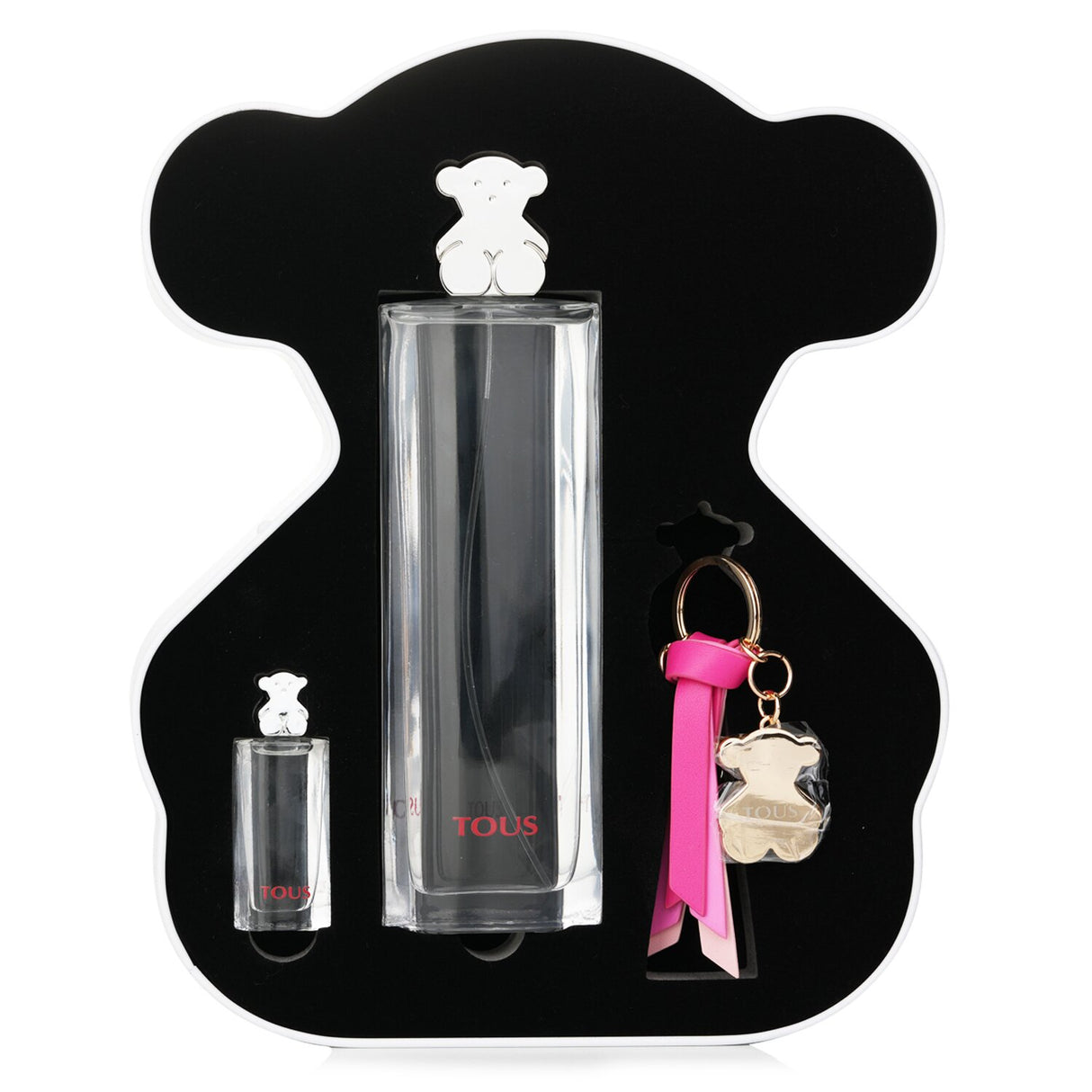 Tous Eau De Toilette set: 90ml and 4.5ml sprays with stylish key ring, perfect for fragrance lovers and gifting.