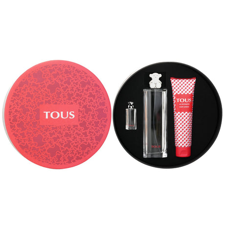 Tous fragrance set featuring 90ml and 4.5ml Eau De Toilette Sprays plus 150ml Body Lotion for a luxurious scent experience.