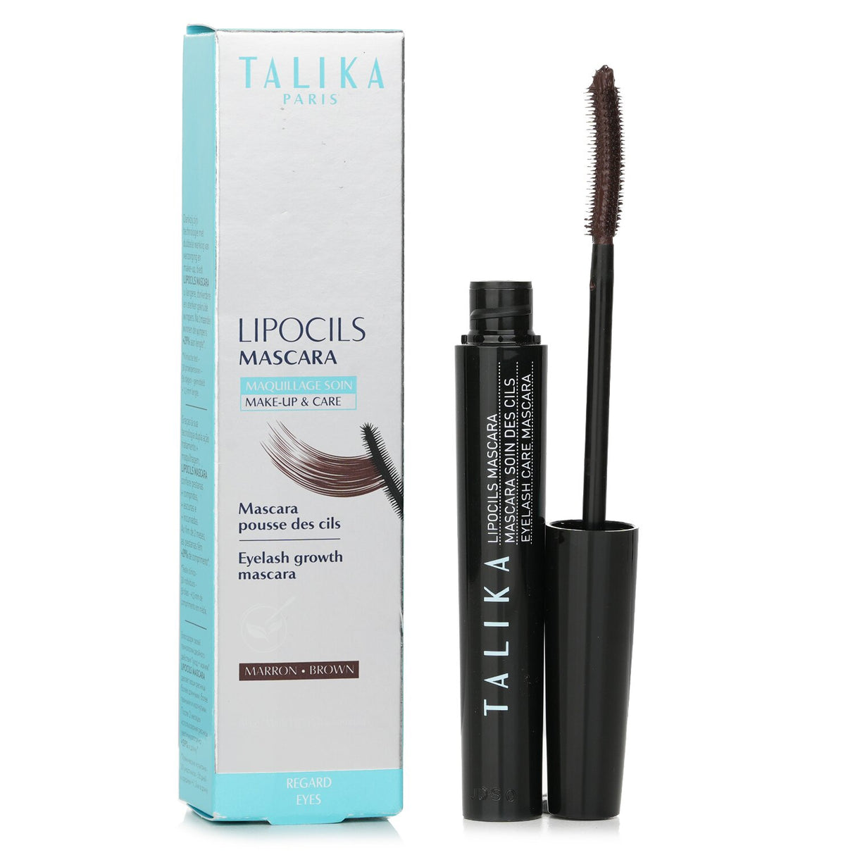 Talika Lipocils Mascara in Marron Brown enhances lashes with natural ingredients for bold, dark, and voluminous results.