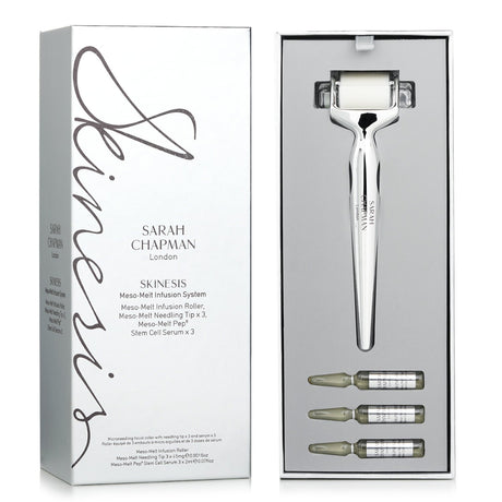 Sarah Chapman Skinesis Meso-Melt Infusion System: 7-piece micro-needling kit for rejuvenated, radiant skin with botanical serums.