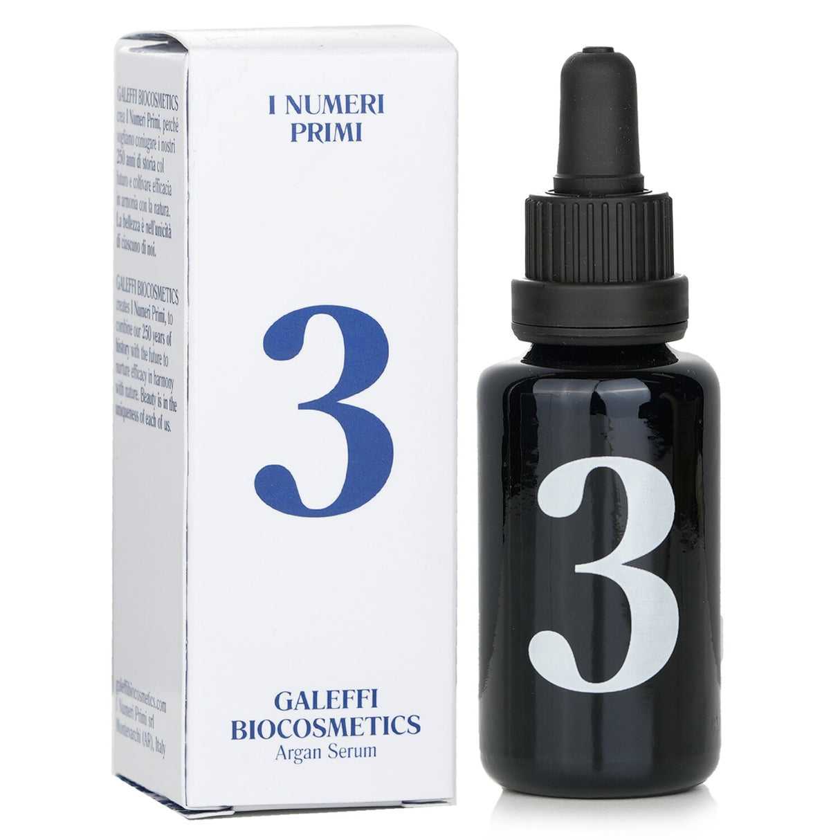 I Numeri Primi N.3 Argan Serum in a 30ml bottle, designed for rejuvenating, hydrating, and soothing all skin types.