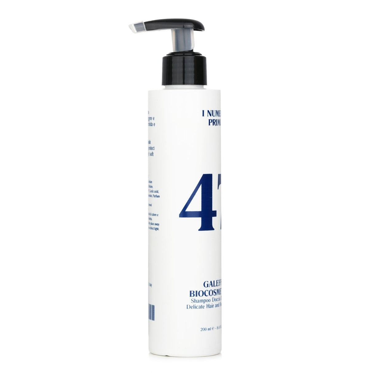 Luxury I Numeri Primi N.47 Hair and Body Wash, 200ml; hypoallergenic with Aloe Vera for soothing sensitive skin.