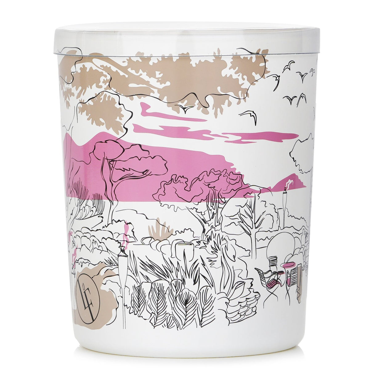 Scented candle in white glass with floral and fruity notes, inspired by Mediterranean gardens, offering 40 hours of burn time.