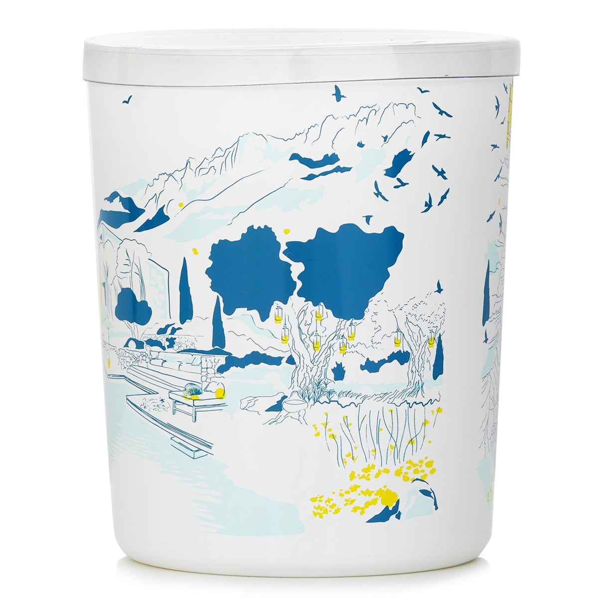 Corsican Garden Scented Candle in white glass, infused with myrtle and immortelle, offers 40 hours of Mediterranean ambiance.